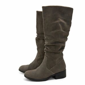 [6] COUGAR Carla Waterproof Suede Slouch Boots – Taupe Suede Look, Low Heel